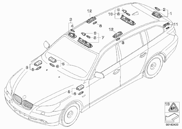 Различные огни для BMW E61 523i N52 (схема запчастей)