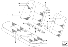 Инд.обивка заднего сиденья, климат-кожа для BMW E61N M5 S85 (схема запасных частей)