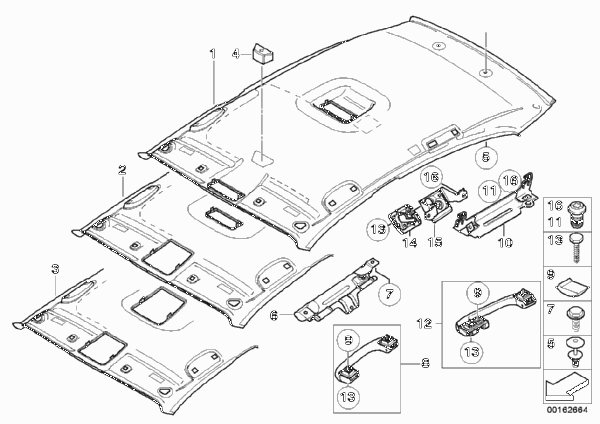 Потолок / поручень для BMW E87N 116i 1.6 N43 (схема запчастей)