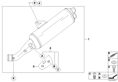 Детали системы выпуска ОГ с креплением для MOTO K25H HP2 Megamoto (0310,0320) 0 (схема запасных частей)