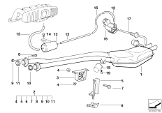 Дополнительный глушитель Зд с заслонкой для BMW E36 328i M52 (схема запасных частей)