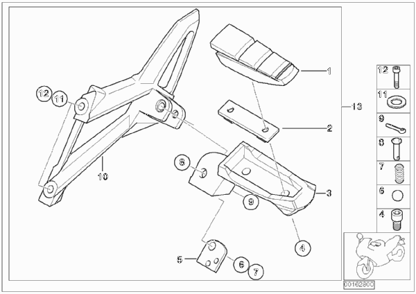 Планка упора для ног/упор для ног Зд для BMW K15 G 650 Xmoto (0167,0197) 0 (схема запчастей)