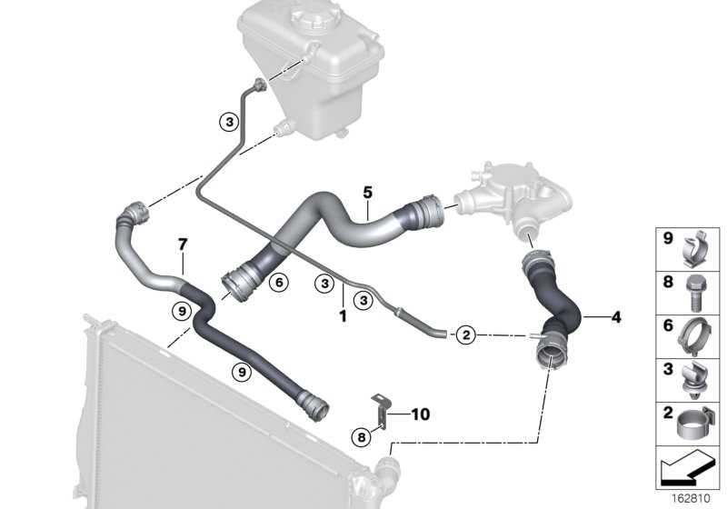 Водяной шланг системы охлаждения для BMW E93 M3 S65 (схема запчастей)