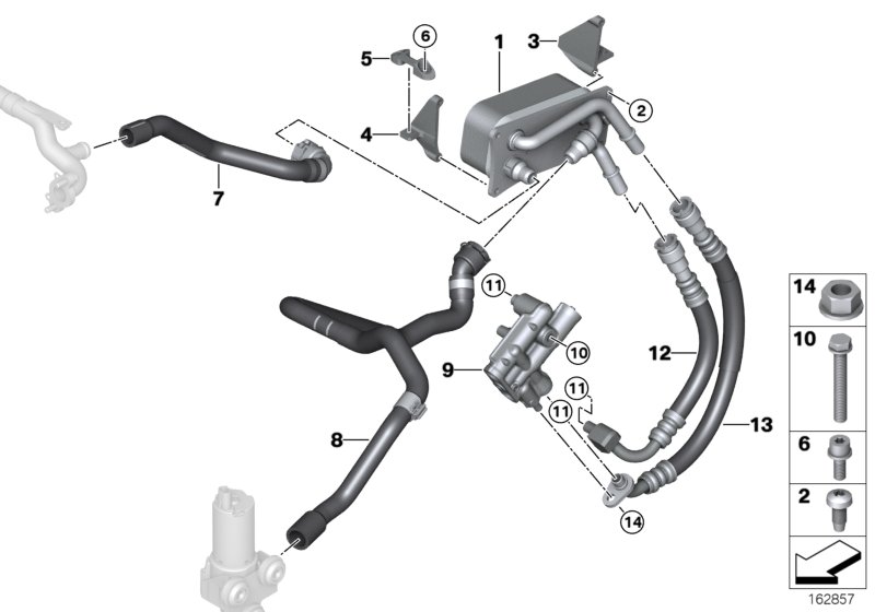 Теплообменник/трубопроводы для BMW E92N M3 S65 (схема запчастей)