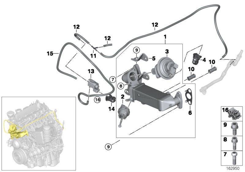 Система нейтрализации ОГ, охлаждение для BMW E81 123d N47S (схема запчастей)