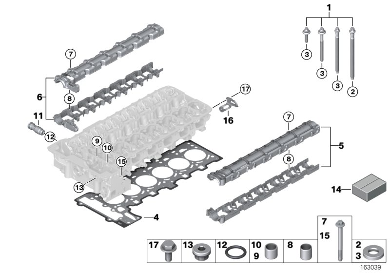 Головка блока цилиндров-доп.элементы для BMW E90 325xi N53 (схема запчастей)