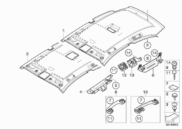 Потолок / поручень для BMW E81 118i N46N (схема запчастей)