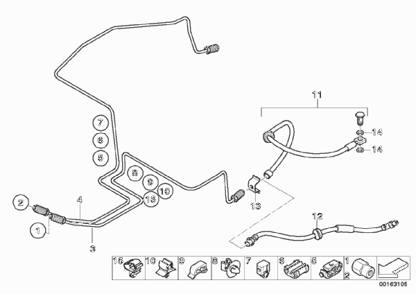 Трубопровод тормозного привода Зд для BMW R53 Cooper S W11 (схема запчастей)
