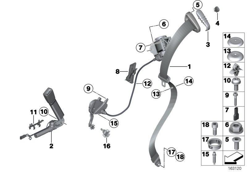Ремень безопасности Пд для BMW RR3 Coupé N73 (схема запчастей)