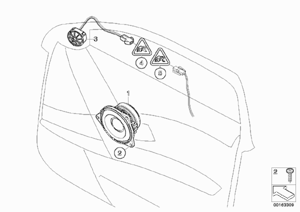 Детали системы HiFi на Пд двери для BMW E61 545i N62 (схема запчастей)