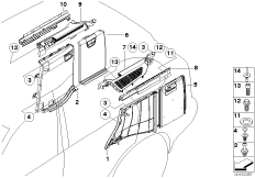 Обшивка багажного отделения Бок для BMW E53 X5 3.0i M54 (схема запасных частей)