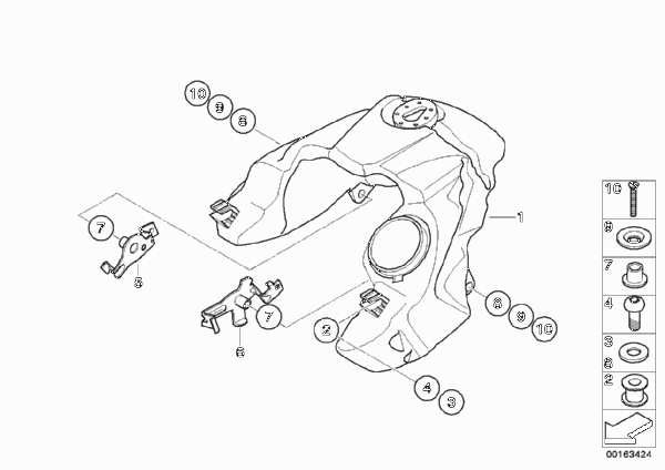 Топливный бак/деталь крепления для BMW K25 R 1200 GS 08 (0303,0313) 0 (схема запчастей)