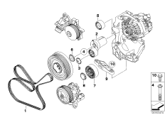 Ременный привод насоса гидроус.рул.упр. для BMW E82 120d N47 (схема запасных частей)