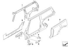 Детали бокового каркаса Л для BMW R55 Cooper d W16 (схема запасных частей)