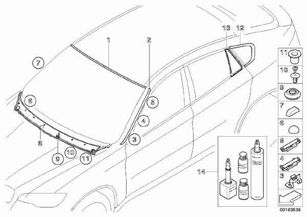Остекление, дополнительные элементы для BMW E72 Hybrid X6 N63 (схема запчастей)