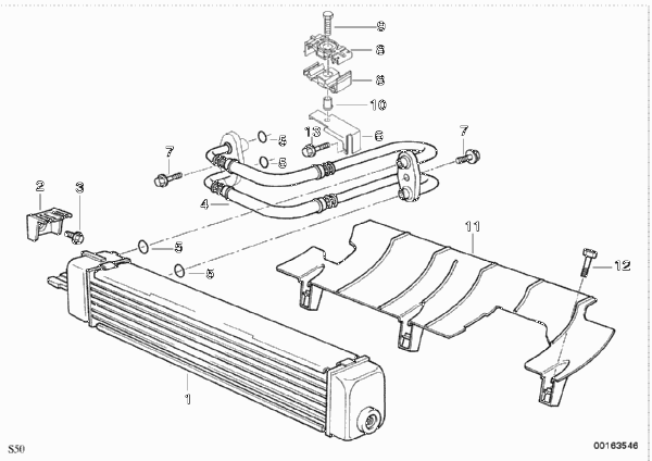 Охлаждение системы смазки двигателя для BMW E36 M3 S50 (схема запчастей)