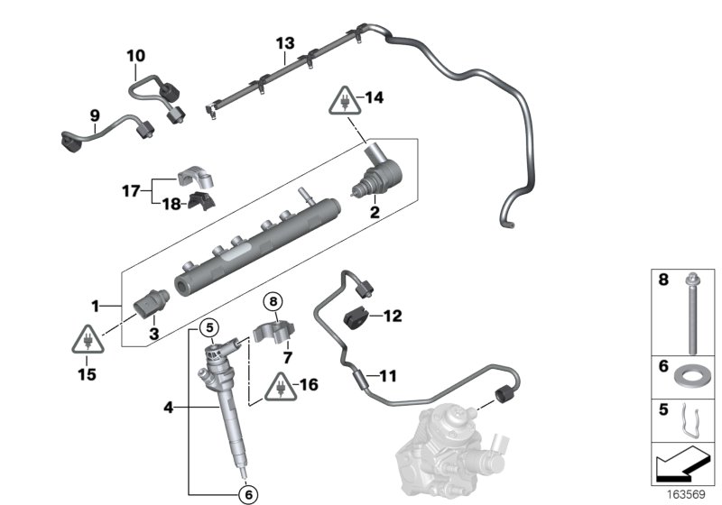 Ресивер/инжектор/провод для BMW E91 318d N47 (схема запчастей)