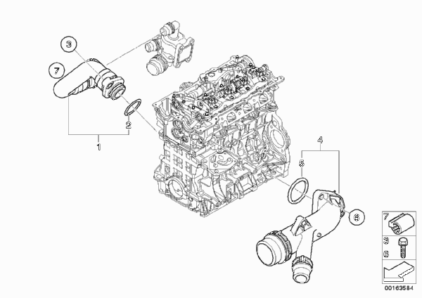 Водяной шланг системы охлаждения для BMW E84 X1 18i N46N (схема запчастей)