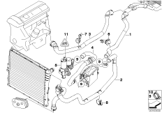 Водяные шланги/ водяной клапан для BMW E83N X3 1.8d N47 (схема запасных частей)