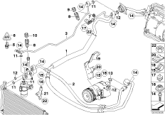Трубопроводы хладагента для BMW E83N X3 2.0d N47 (схема запасных частей)