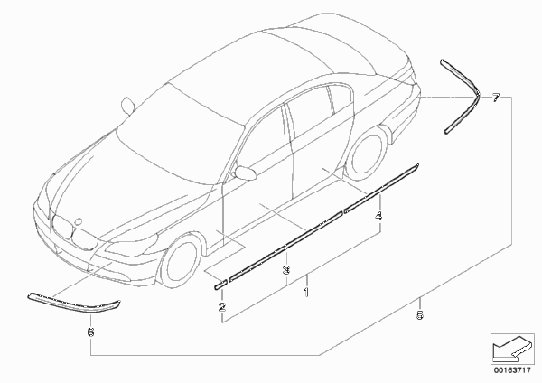 Защитные планки для BMW E60 530xd M57N2 (схема запчастей)