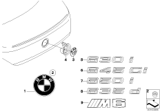 Эмблемы / надписи для BMW E64N 650i N62N (схема запасных частей)