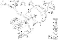 Вакуумный усилитель тормозов для BMW E60N 520i N46N (схема запасных частей)