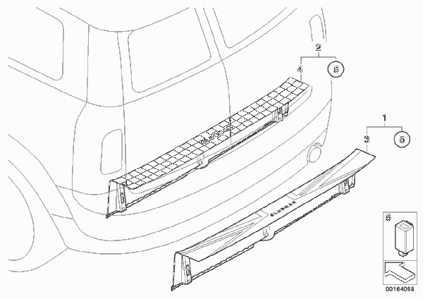 Накладка борта погрузочн.пола с подсв. для BMW R55N Cooper N16 (схема запчастей)