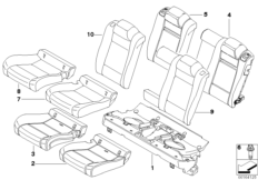 Набивка и обивка задн.сид.,люк в спинке для BMW E71 X6 M50dX N57X (схема запасных частей)