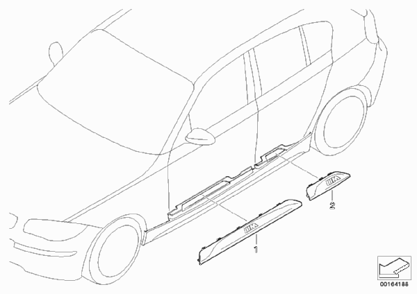 Дооснащение накладкой порога в M-стиле для BMW E87 120i N46 (схема запчастей)