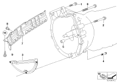 Крепление/дополнит.элементы КПП для BMW E60N 520i N46N (схема запасных частей)