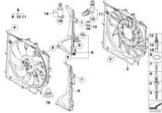 Кожух вентилятора-дополнительн.элементы для BMW E83N X3 1.8d N47 (схема запасных частей)