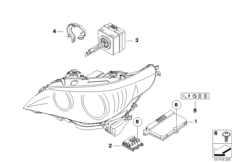 Электронные компоненты ксеноновых фар для BMW E61N 525xd M57N2 (схема запасных частей)