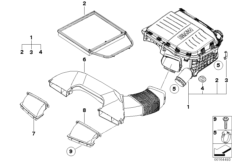 Глушитель шума всасыв./сменн.эл.фильтра для BMW E82 135i N55 (схема запасных частей)