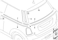 Наружные накладки / декоративные решетки для BMW R56 Cooper S N14 (схема запасных частей)