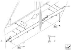 Жгуты проводов двери для BMW E83 X3 3.0i M54 (схема запасных частей)