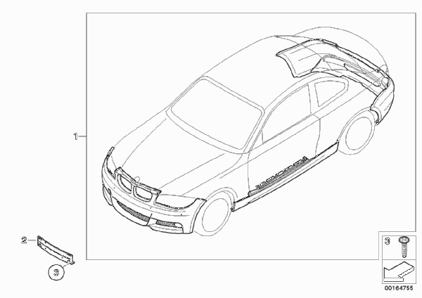 К-т доосн.аэродинамическим к-том в M-ст. для BMW E82 120d N47 (схема запчастей)