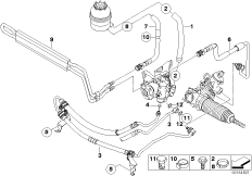 Маслопроводы гидроусилителя рул.управл. для BMW E83N X3 2.5si N52N (схема запасных частей)