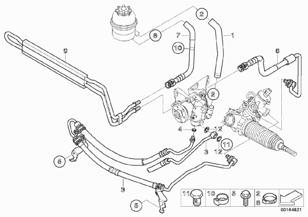 Маслопроводы гидроусилителя рул.управл. для BMW E83N X3 2.5si N52N (схема запчастей)