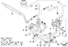 Маслопроводы гидроусилителя рул.управл. для BMW E83N X3 3.0si N52N (схема запасных частей)
