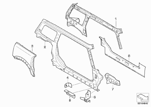 Детали бокового каркаса П для BMW R55N Coop.S JCW N14 (схема запчастей)