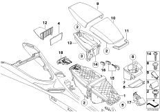 Центр.консоль/кронштейн и облицовка для BMW E63N 630i N53 (схема запасных частей)