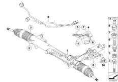 Рулевой механизм с гидроусилителем для BMW E61 525i M54 (схема запасных частей)