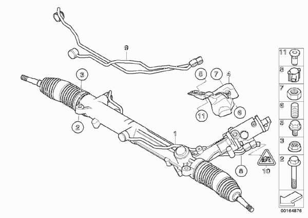 Рулевой механизм с гидроусилителем для BMW E60N 540i N62N (схема запчастей)