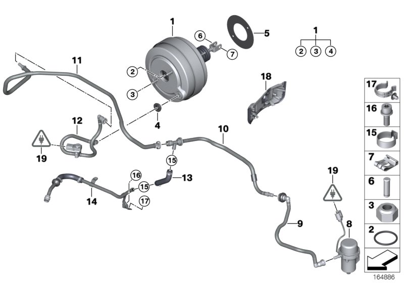 Вакуумный усилитель тормозов для BMW E93 M3 S65 (схема запчастей)