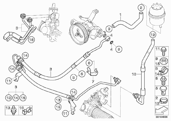 Маслопроводы гидроусилителя рул.управл. для BMW E83N X3 3.0d M57N2 (схема запчастей)