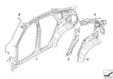 Детали бокового каркаса для BMW E72 Hybrid X6 N63 (схема запасных частей)
