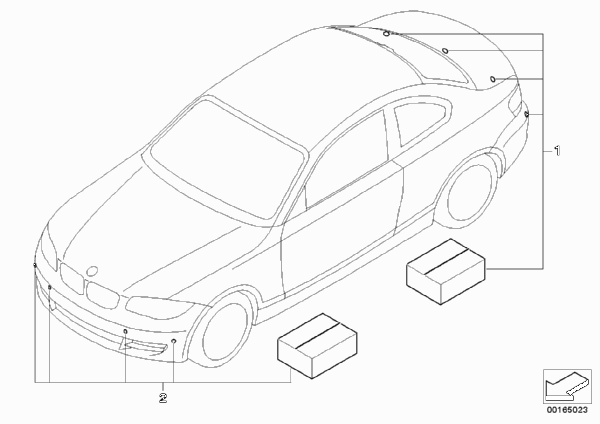 Комплект дооснащения PDC Пд и Зд для BMW E82 123d N47S (схема запчастей)