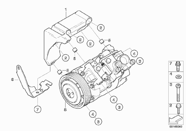 Компрессор кондиционера/дополн.элементы для BMW E61N 520i N43 (схема запчастей)