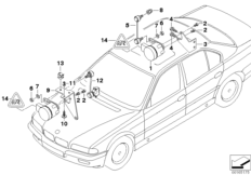 Датчик регулировки угла наклона фар для BMW E38 735i M62 (схема запасных частей)